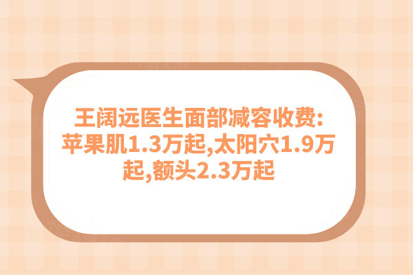 王闊遠(yuǎn)醫(yī)生面部減容收費:蘋果肌1.3萬起,太陽穴1.9萬起,額頭2.3萬起